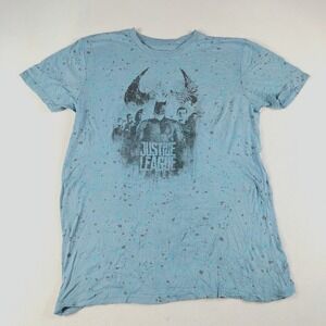 Justice League Shirt Mens Medium Batman Blue Graphic Paint Splatter Short Sleeve